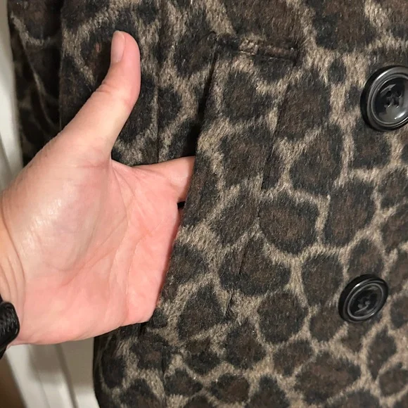 Me Jane Leopard Print Pea Coat - Black and Brown - Picture 3 of 8